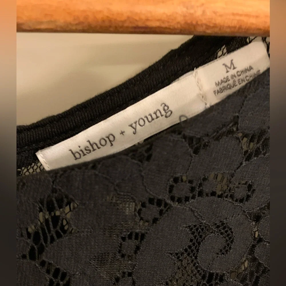 Anthropologie Bishop + Young Black lace top buttons up back - Picture 2 of 3